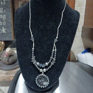 Women's 18' Silvertone & Hematite Dreamcatcher Statement Necklace.